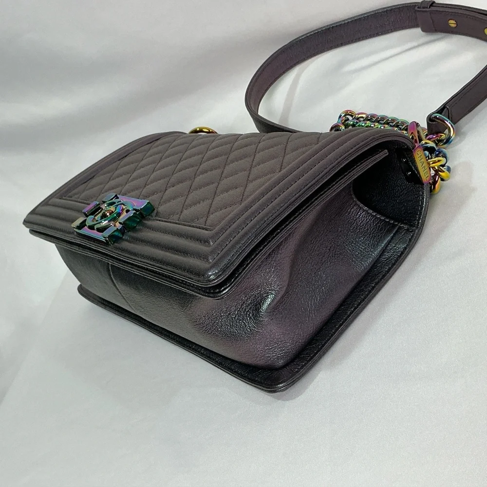 Chanel Purple Iridescent  Mermaid Quilted Shoulder Boy Flap Bag goatskin leather